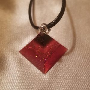 Pyramid Black/Red Sparkle Black Cord Necklace