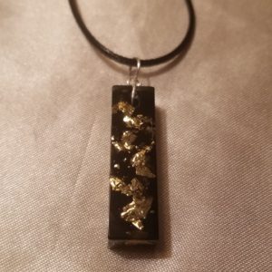 Rectangular Drop Black/Silver Flake Black Cord Necklace