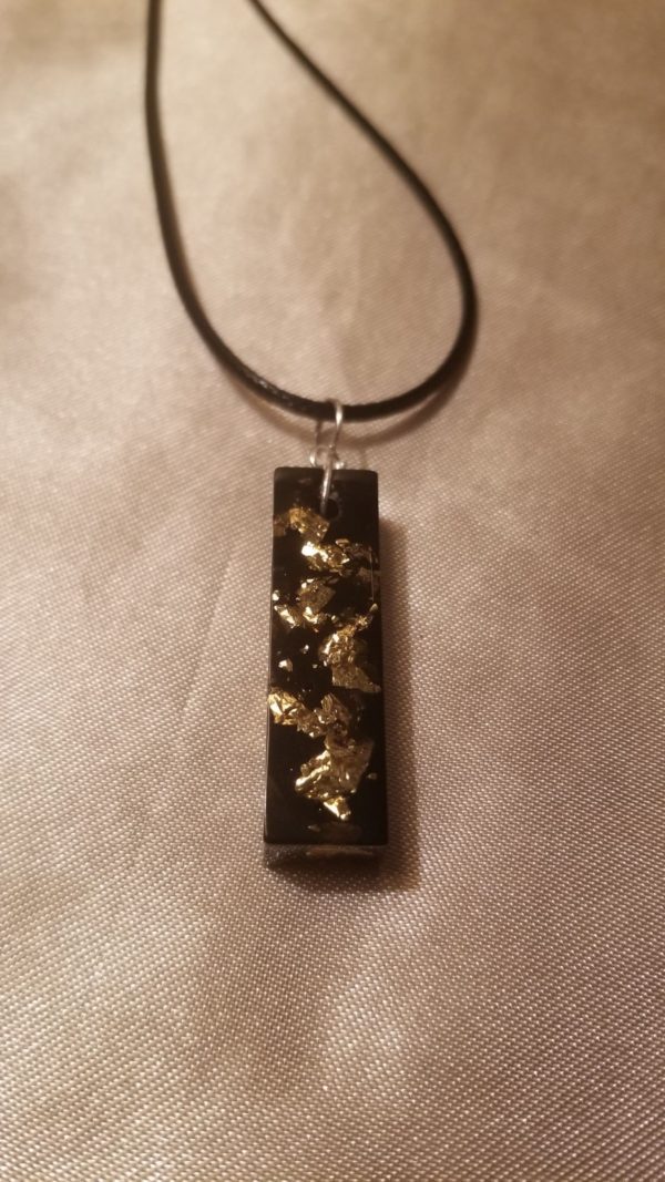 Rectangular Drop Black/Silver Flake Black Cord Necklace