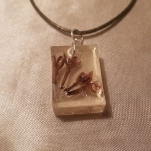 Rectangular Clear Lilac Flower Black Cord Necklace