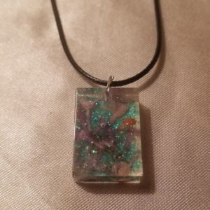 Rectangular Aqua Sparkle/Purple/Lilac Black Cord Necklace