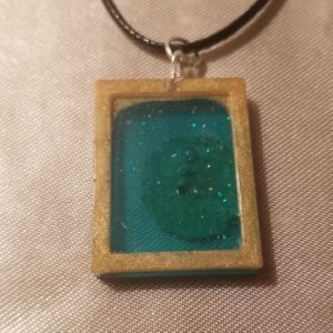 Picture Frame Yellow/Aqua Flower Black Cord Necklace