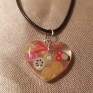 Heart Clear/Fruity Theme Black Cord Necklace