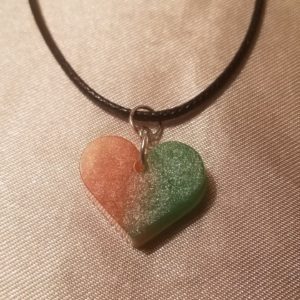 Heart Peach/Green Black Cord Necklace