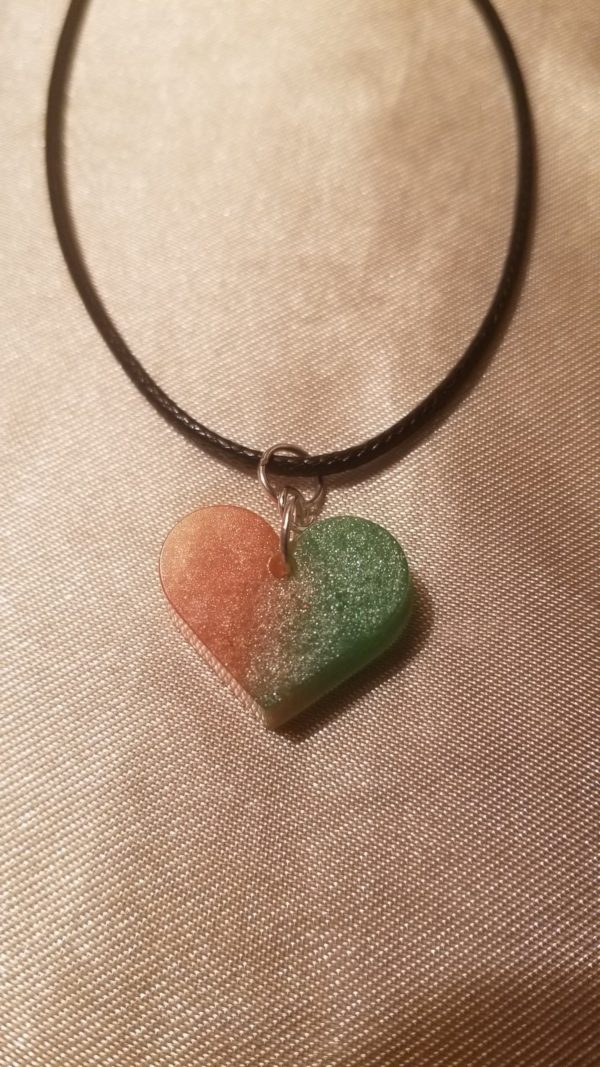 Heart Peach/Green Black Cord Necklace