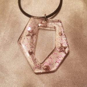 Hexagon/Pentagon Clear/Shells/Starfish Black Cord Necklace