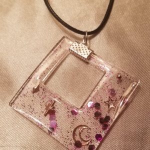 Square/Square Clear/Stars/Moon Black Cord Necklace