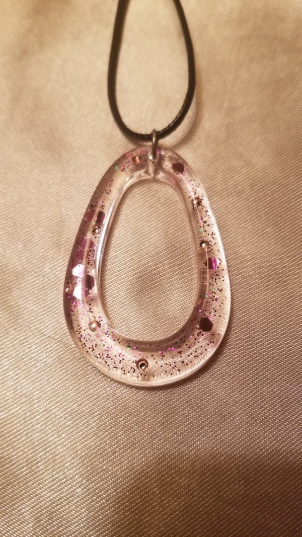 Oval/Oval Clear/Sparkles Black Cord Necklace
