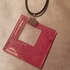Square/Square Deep Pink Black Cord Necklace