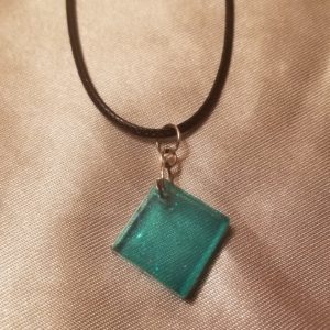 Square Aqua Black Cord Necklace