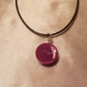 Round Deep Pink Black Cord Necklace