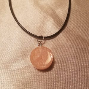 Round Peach Black Cord Necklace