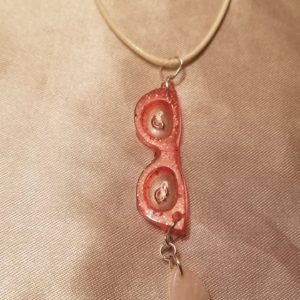 Sunglasses Red Sparkle/Lips/White Teardrop White Cord Necklace