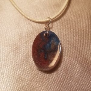 Oval Blue/Red/Peach White Cord Necklace