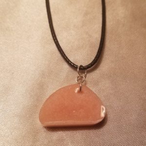 Oblong Peach Black Cord Necklace