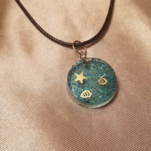 Round Aqua Sea Black Cord Necklace