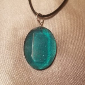Oval Crystal Aqua Black Cord Necklace