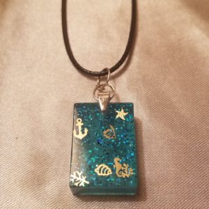 Rectangular Aqua Sea Black Cord Necklace
