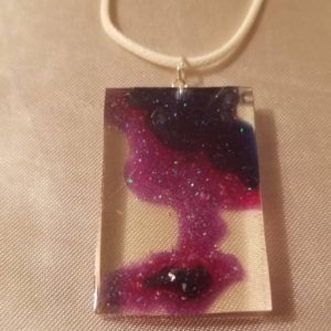 Rectangular Pink/Purple/Blue 3-layer White Cord Necklace