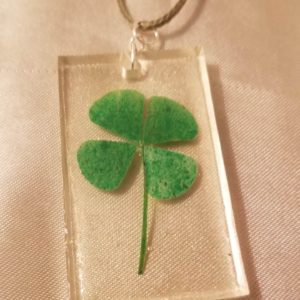 Rectangular Lucky 4 Leaf Clover Green Cord Necklace
