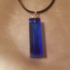 Rectangular Drop Blue Colour Drip on Brown Cord Necklace