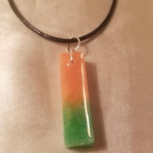 Rectangular Drop Peach/Green Brown Cord Necklace