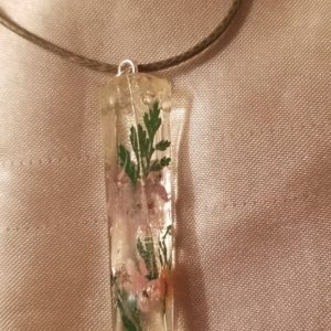 Square Twist Crystal Clear Pink Flowers Green Cord Necklace