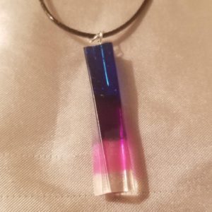 Square Twist Crystal Blue/Purple/Pink/Clear Layer Brown Cord Necklace
