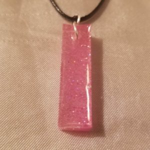 Rectangular Drop Light Pink/Sparkles Brown Cord Necklace