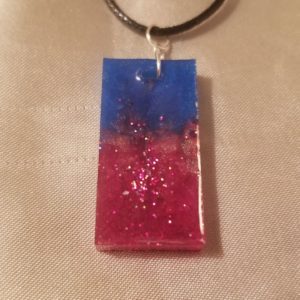 Rectangular Blue/Pink Sparkle Brown Cord Necklace Style 2