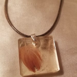 Square Pheasant Feather Brown Cord Necklace
