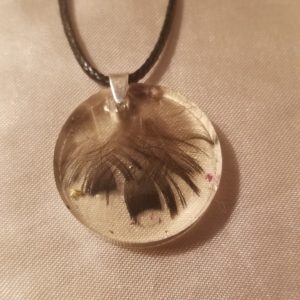Round Pheasant Feather Brown Cord Necklace
