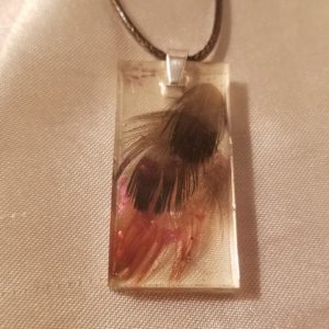 Rectangular Pheasant Feather Brown Cord Necklace Style 2