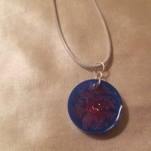 Round Blue/Pink Sparkles White Cord Necklace