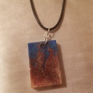 Rectangular Blue/Red/Peach Brown Cord Necklace