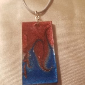 Rectangular Red/Silver/Blue White Cord Necklace