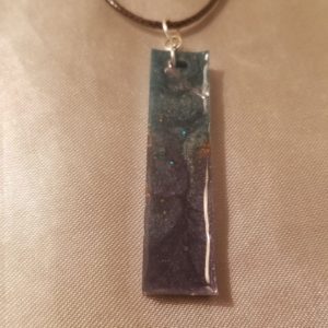 Rectangular Drop Purple/Aqua Brown Cord Necklace