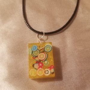 Rectangular Summer Time Fun Brown Cord Necklace