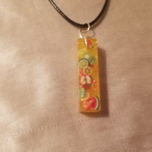 Rectangular Drop Summer Time Fun Brown Cord Necklace