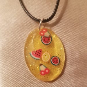 Oval Jewel Summer Time Fun Brown Cord Necklace