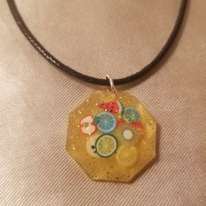Octagon Jewel Summer Time Fun Brown Cord Necklace