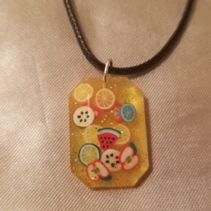 Square Jewel Summer Time Fun Brown Cord Necklace