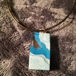 Rectangular Icy Blues Layer Black Cord Necklace