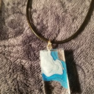 Rectangular Icy Blues Layer/Clear Bottom Black Cord Necklace