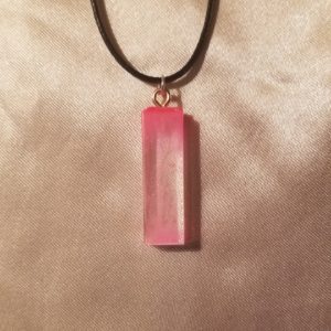 Rectangular Drop Pink Colour Drip Black Cord Necklace