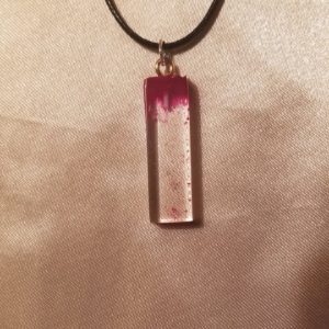 Rectangular Drop Deep Pink Colour Drip Black Cord Necklace