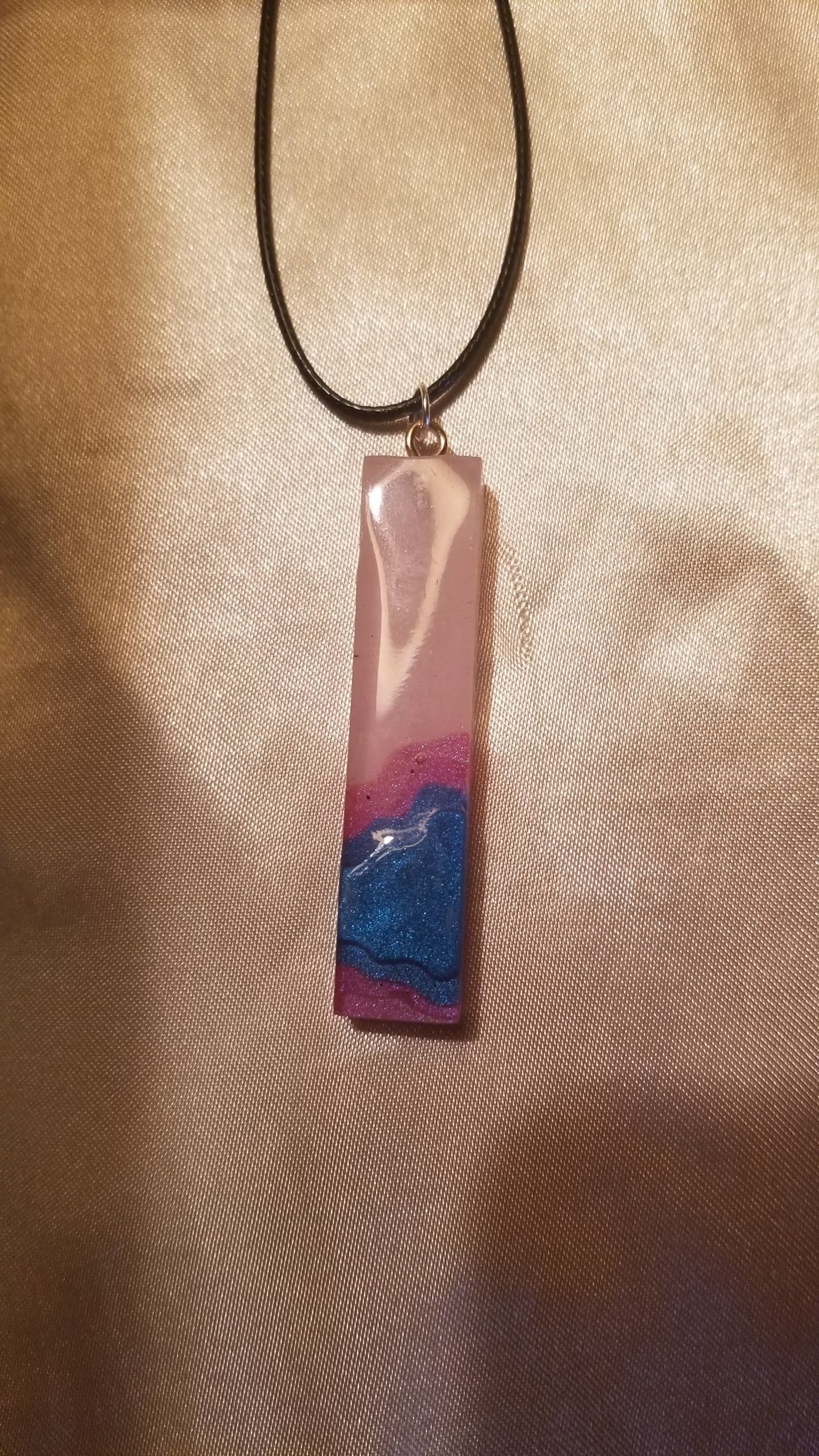 Rectangular Drop Pink/Pink/Blue Layer Glow-in-the-Dark Black Cord Necklace