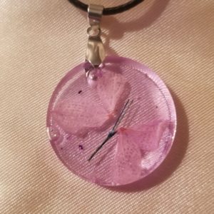 Round Pink/Butterfly Black Cord Necklace
