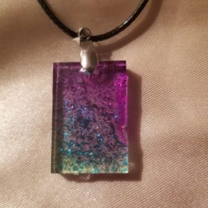 Rectangular Purple/Blue/Green Sparkle Black Cord Necklace
