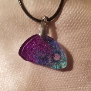 Oblong Purple/Blue/Green Sparkle Black Cord Necklace